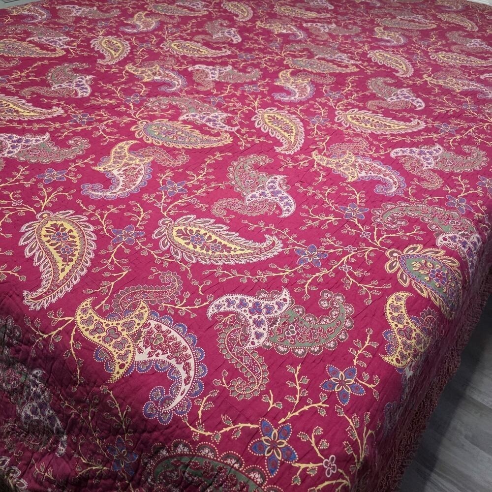 Noble Excellence Vintage Red Floral Patchwork Quilt King Size 108x94" - Picture 2 of 16